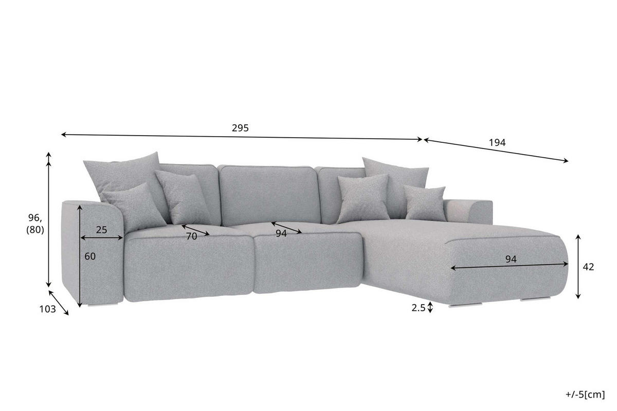 ECKSOFA GUSTO Strukturstoff Beige Rechts inkl. Schlaffunktion - Chromfarben/Beige, Kunststoff/Textil (295/194cm) - 99rooms