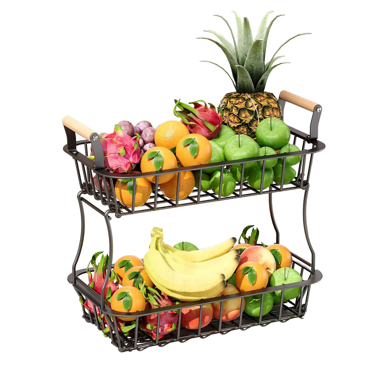 OBSTKORB - Schwarz, Holz/Metall (34cm) - Relaxdays