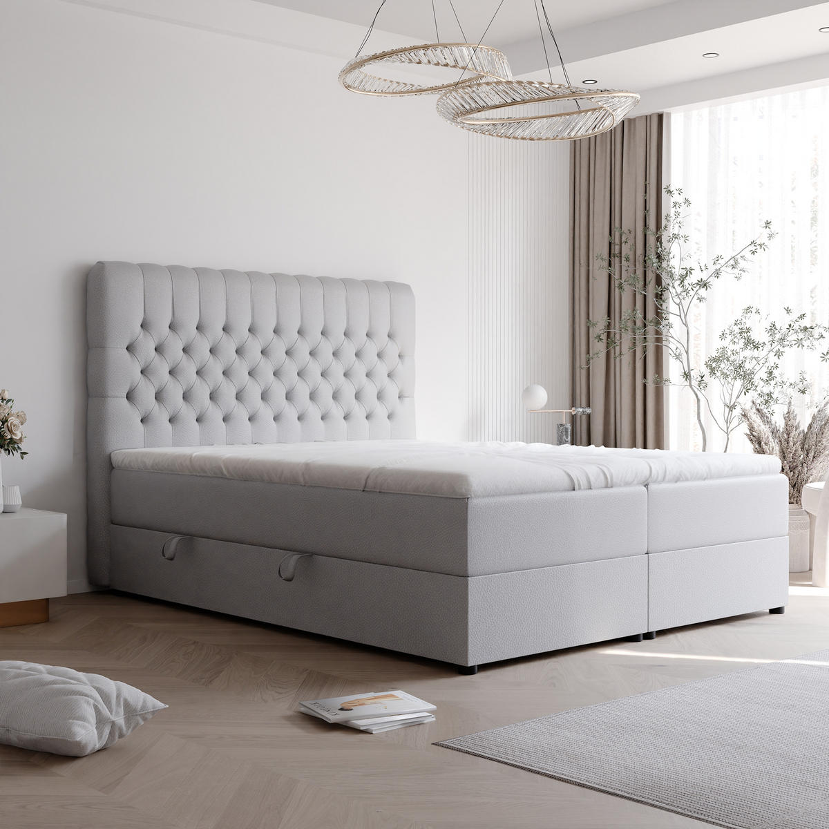 BOXBETT ALBA 140/200 cm mit Matratze und Topper, Grau - Grau, Textil (140/200cm) - Idohome