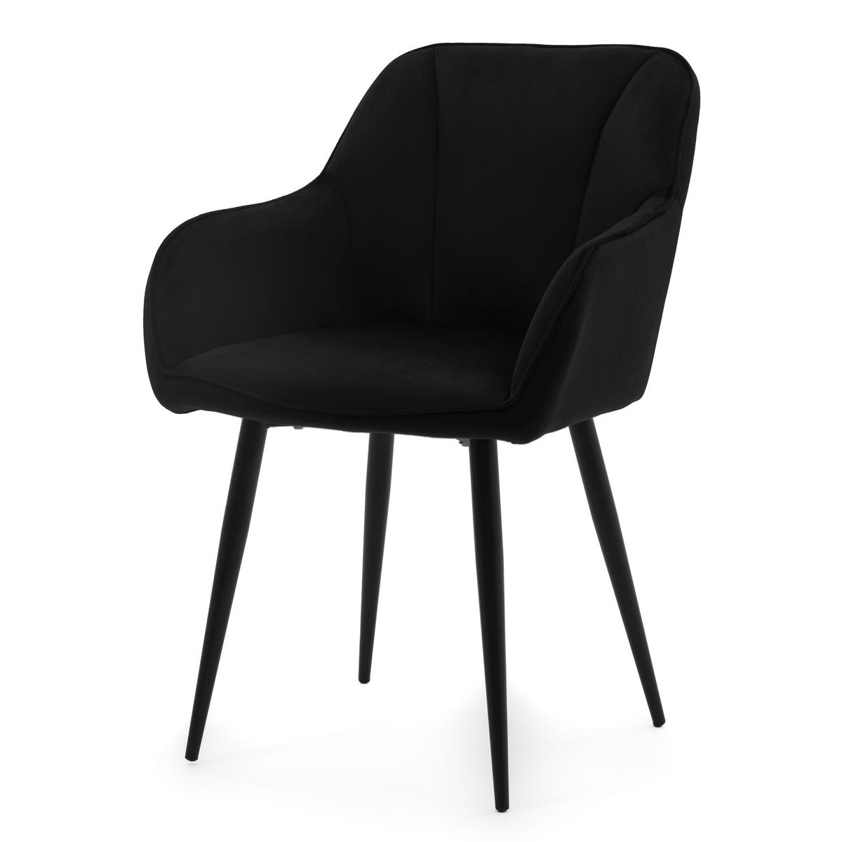 STUHL LAGO gespolsterter mit Steppung - schwarz - Samt Velours - Schwarz, Textil/Metall (58/85/60cm) - NEW HOME