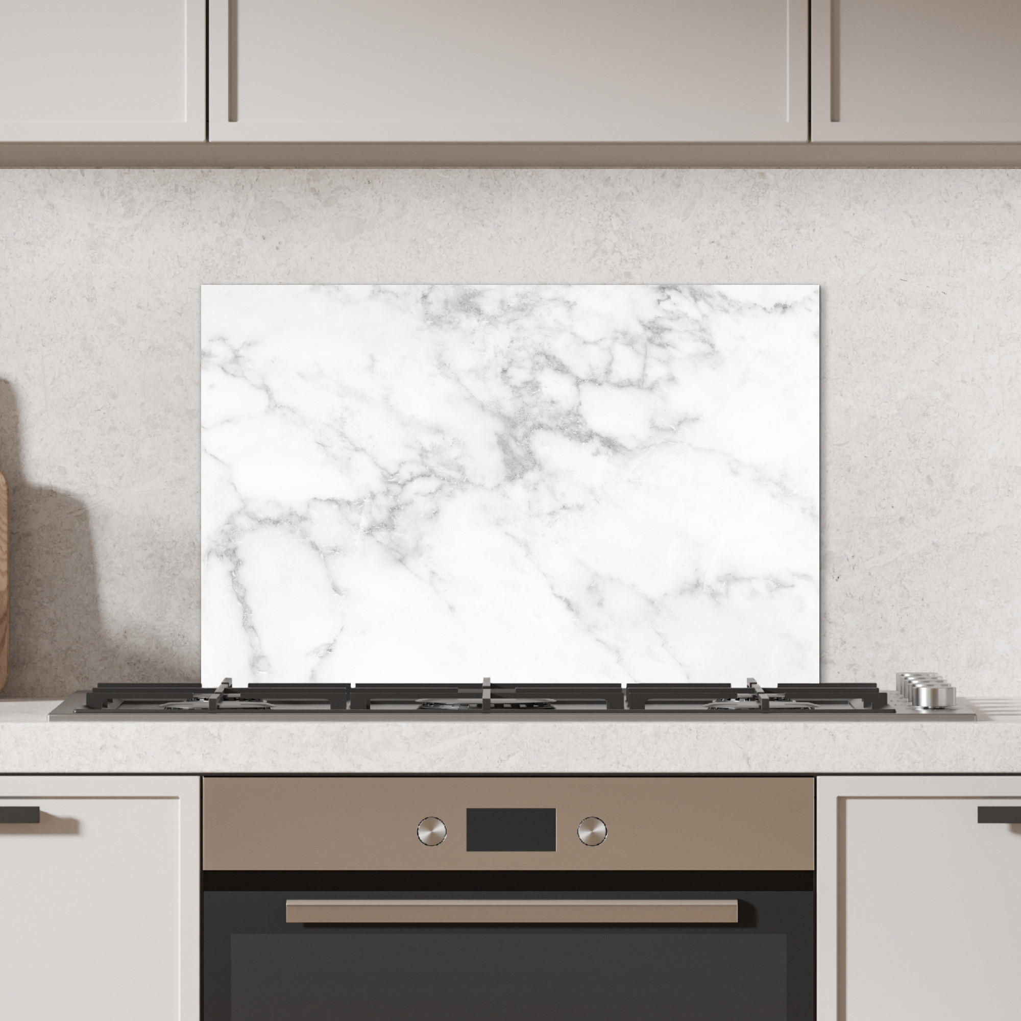 SPRITZSCHUTZ KÜCHE Marmor - Grau - Weiß - Strukturierter Marmor 60x40 cm - Weiß, Metall (60/0.3/40cm) - MuchoWow