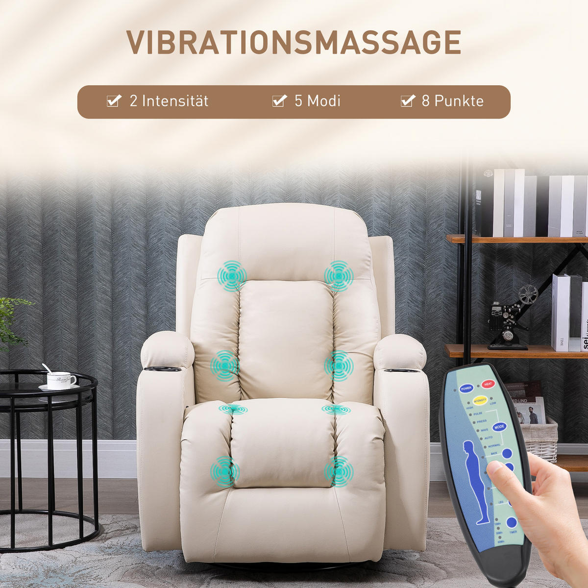 MASSAGESESSEL Kunstleder Cremeweiß - Weiß, Kunststoff/Metall (94/104/85cm) - HOMCOM