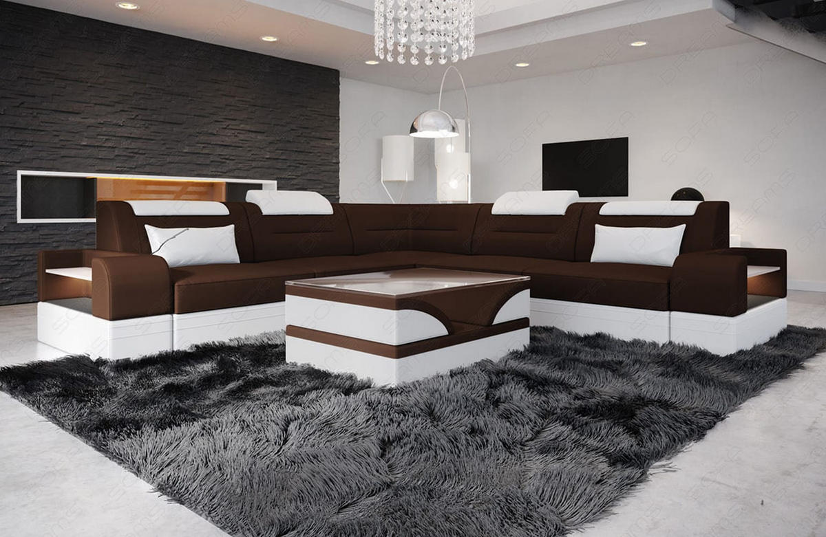 COUCH Trivento L-Form Dunkelbraun Weiß Mikrofaserstoff - Dunkelbraun, Kunststoff (274/274cm)