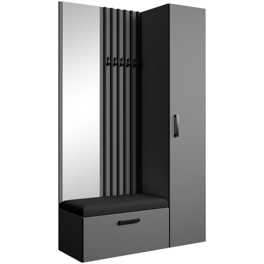 GARDEROBE Margaret II 121/203/43 mit Lamellen und Hochschrank - Schwarz/Graphitfarben, Holzwerkstoff/Kunststoff (121/203/43cm) - Beautysofa