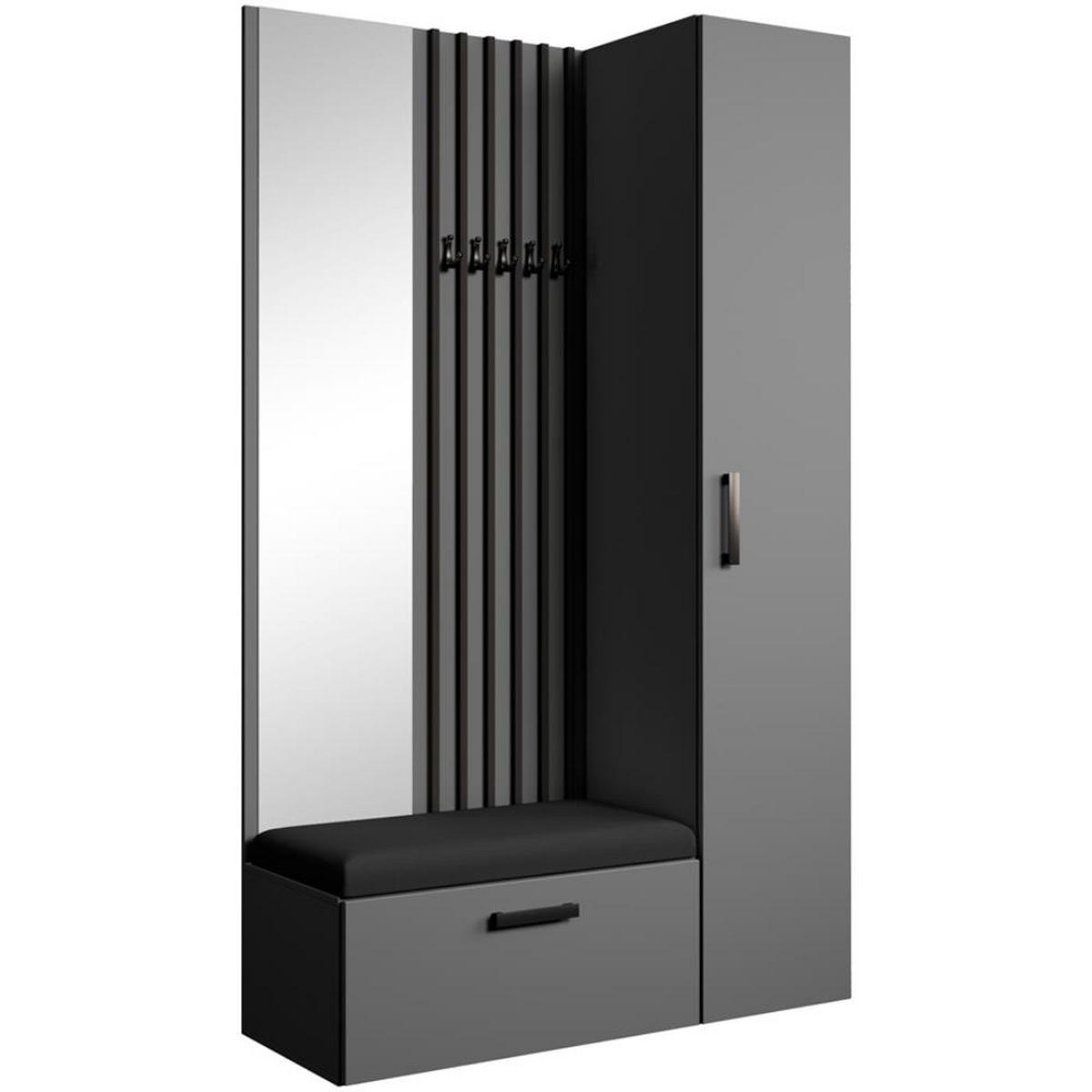 GARDEROBE Margaret II 121/203/43 mit Lamellen und Hochschrank - Schwarz/Graphitfarben, Holzwerkstoff/Kunststoff (121/203/43cm) - Beautysofa