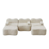 WOHNLANDSCHAFT Samt Beige mit 2 Hocker - Beige, Textil (288/70/167cm) - WISHDOR