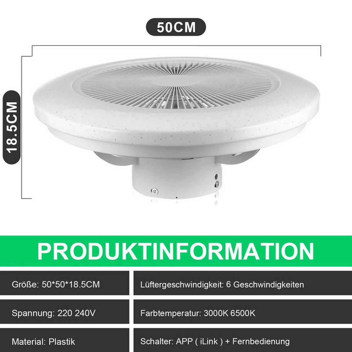 LED-DECKENVENTILATORLAMPE 50/12 cm - Schwarz, Kunststoff (50/50/12cm) - Coonoor