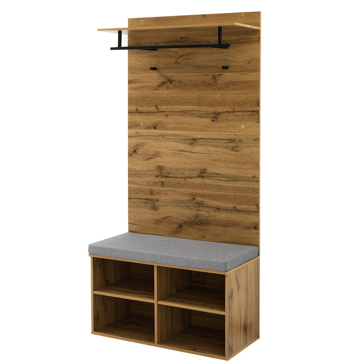 GARDEROBENSET 84/35/175 cm aus Spanplatte mit Schuhbank, verstellbarem Regal und Kleiderstange, Eichefarben - Eichefarben, Holzwerkstoff (84/175/35cm) - Redom