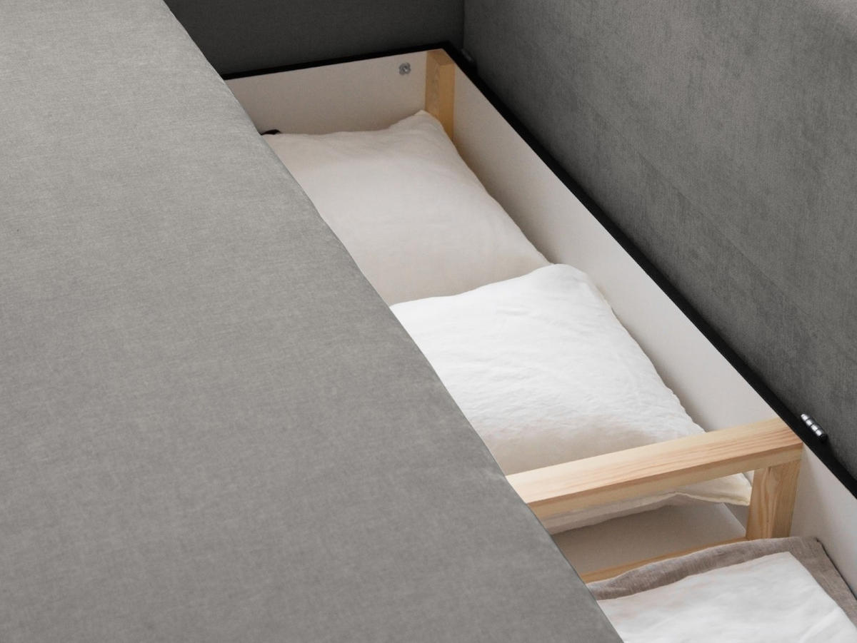 SOFA ausklappbar mit Bettkasten Elen aus strukturiertem Stoff grau 3 Sitzplätze - Grau, Textil (231/86/106cm) - Micadoni
