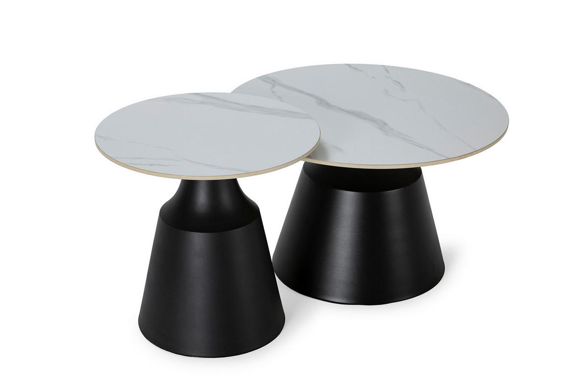 COUCHTISCHEN (Set aus 2) in hochglanz-weiß - riley 70/70/42,5 cm - Schwarz, Stein (70/70/42.5cm) - Calicosy