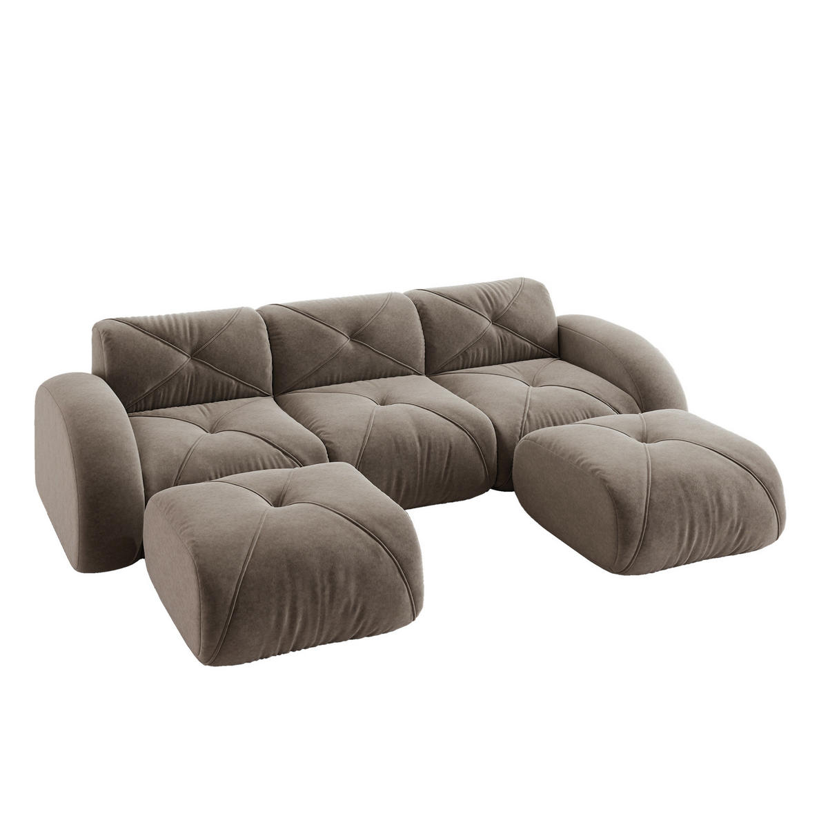 MODULSOFA U-Form Chenille Brown mit 2 Hockern - Braun, Kunststoff (171/76/281.1cm) - Meubliv