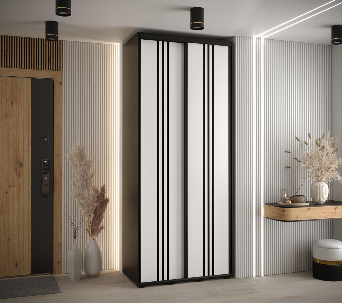 SCHWEBETÜRENSCHRANK 235,2/110/60 2-türig - Schwarz/Weiß, Holz/Metall (110/235/60cm) - Abiks Möbel