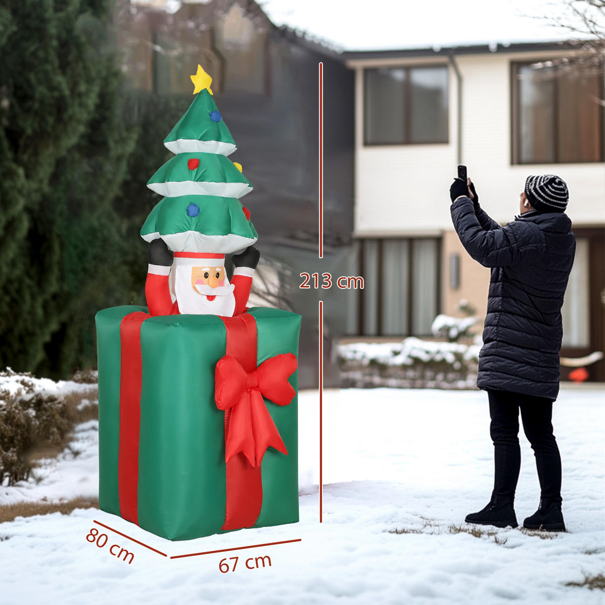 AUFBLASBARER Beweglicher Weihnachtsmann aus Geschenkbox mit Weihnachtsbaum - Multicolor, Textil (67/213/80cm) - Outsunny