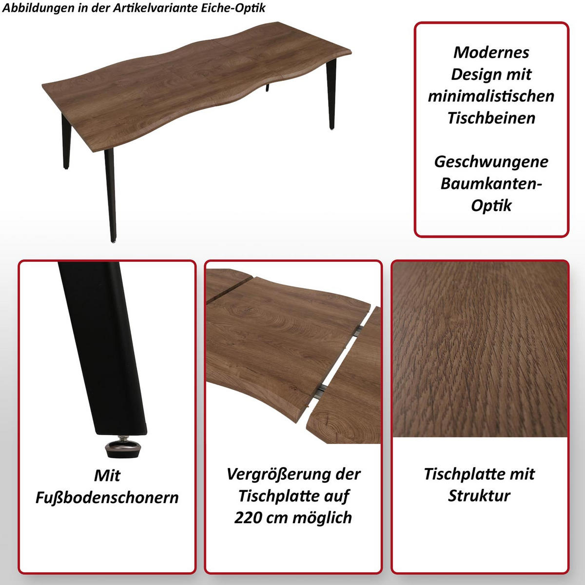 ESSZIMMERTISCH eckig Eiche Dekor - Eichefarben, Holz (90/220/77cm) - MCW