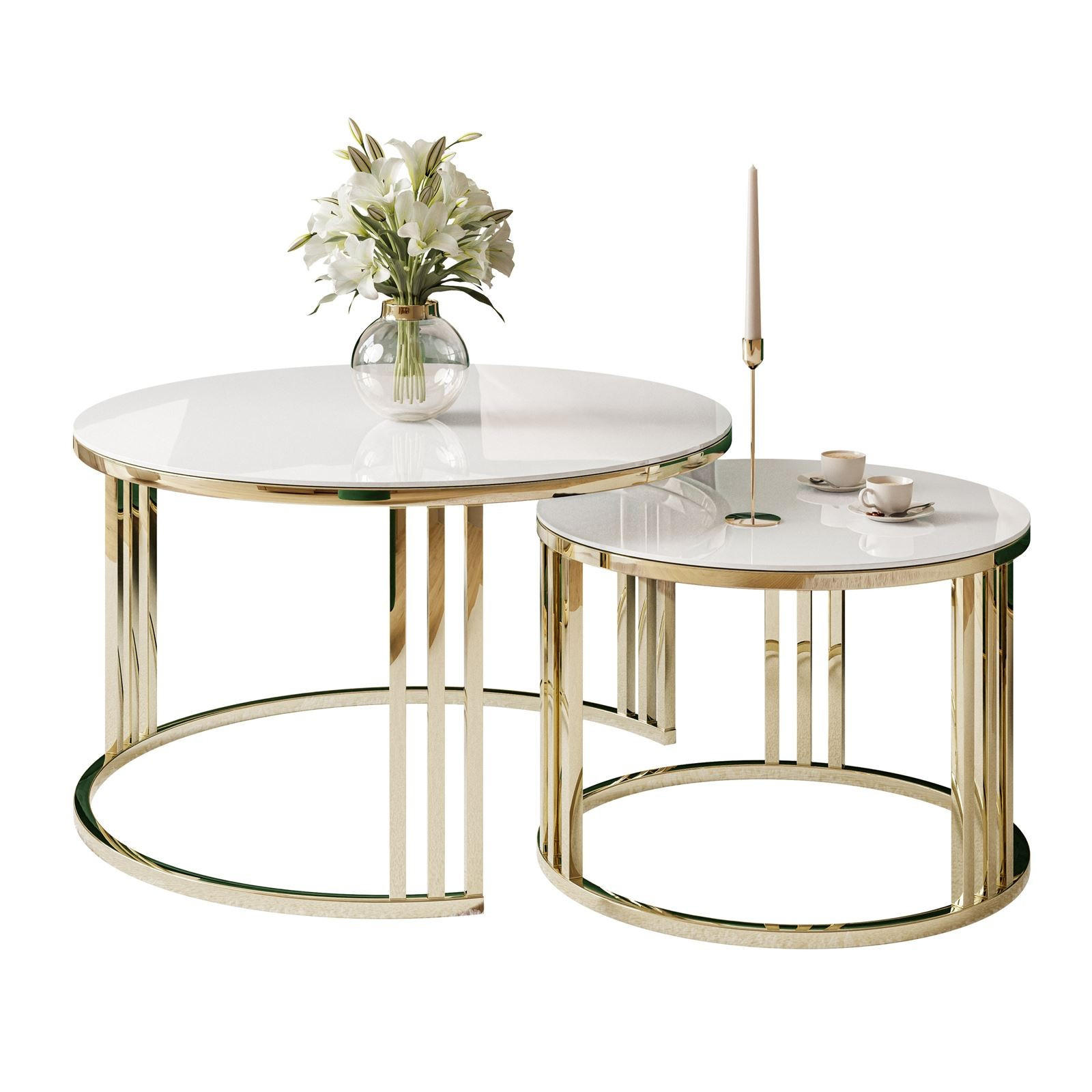 Lookway Couchtisch Gold, Weiß 70x48x70 cm