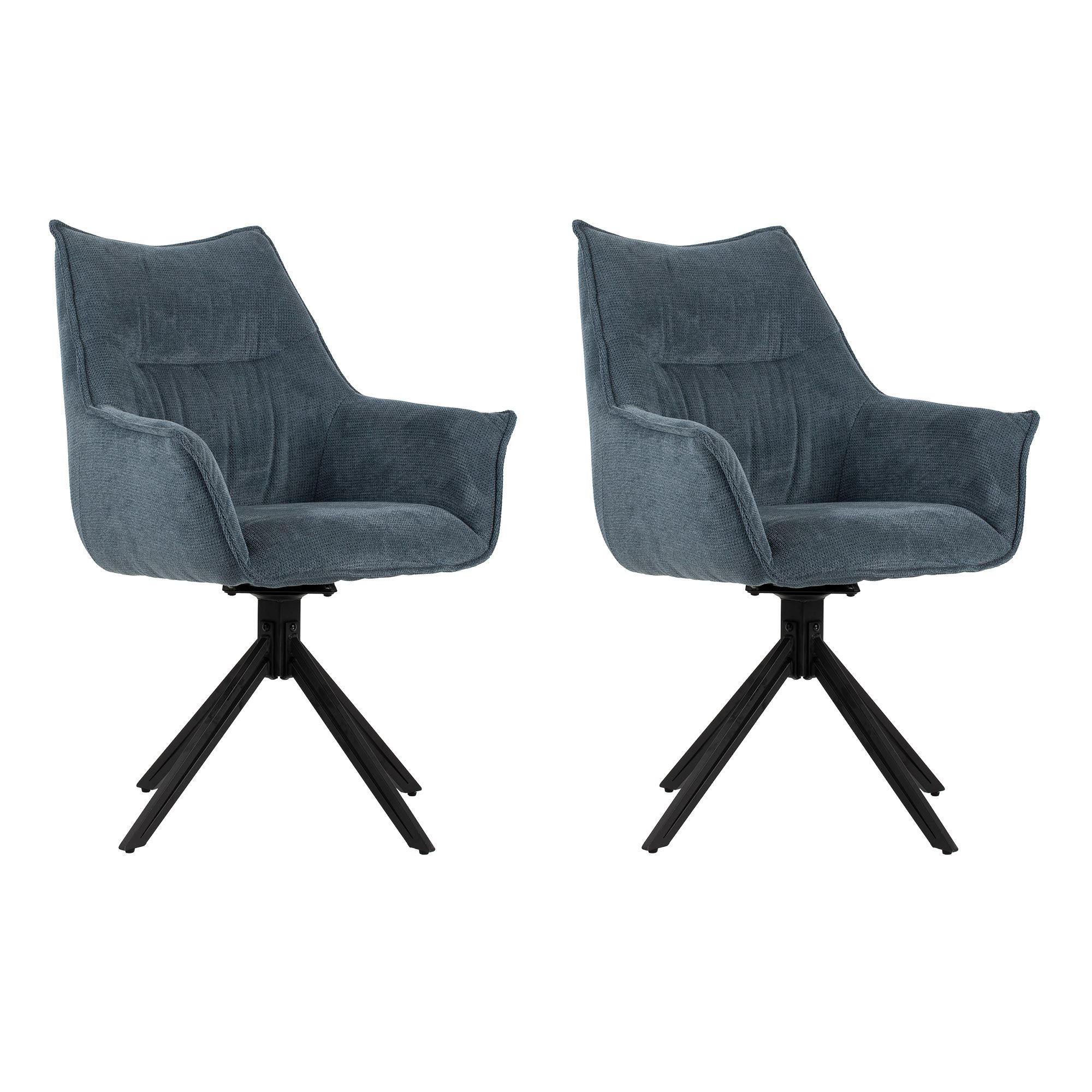 ESSZIMMERSTUHL Ginosa drehbar 2er-Set - Blau/Schwarz, Textil/Metall (62/90/66cm) - Mr. Deko