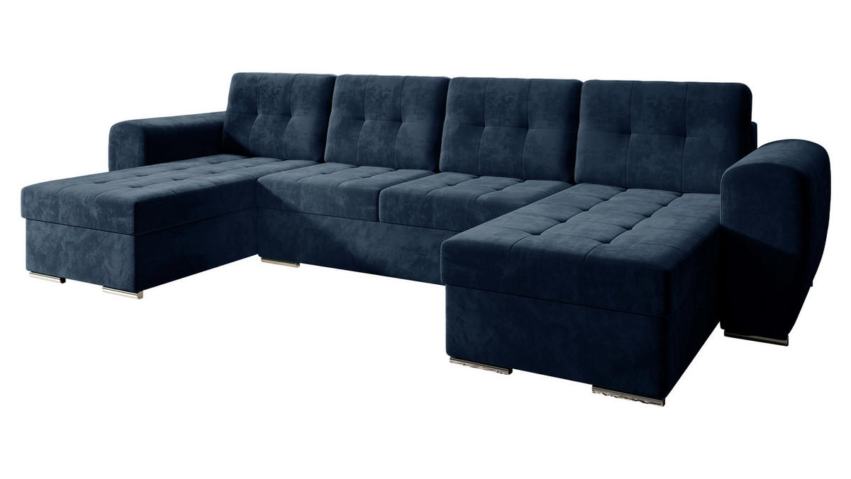 WOHNLANDSCHAFT Bari U - Silberfarben/Dunkelblau, Holz/Textil (326/86/157cm) - MIRJAN24