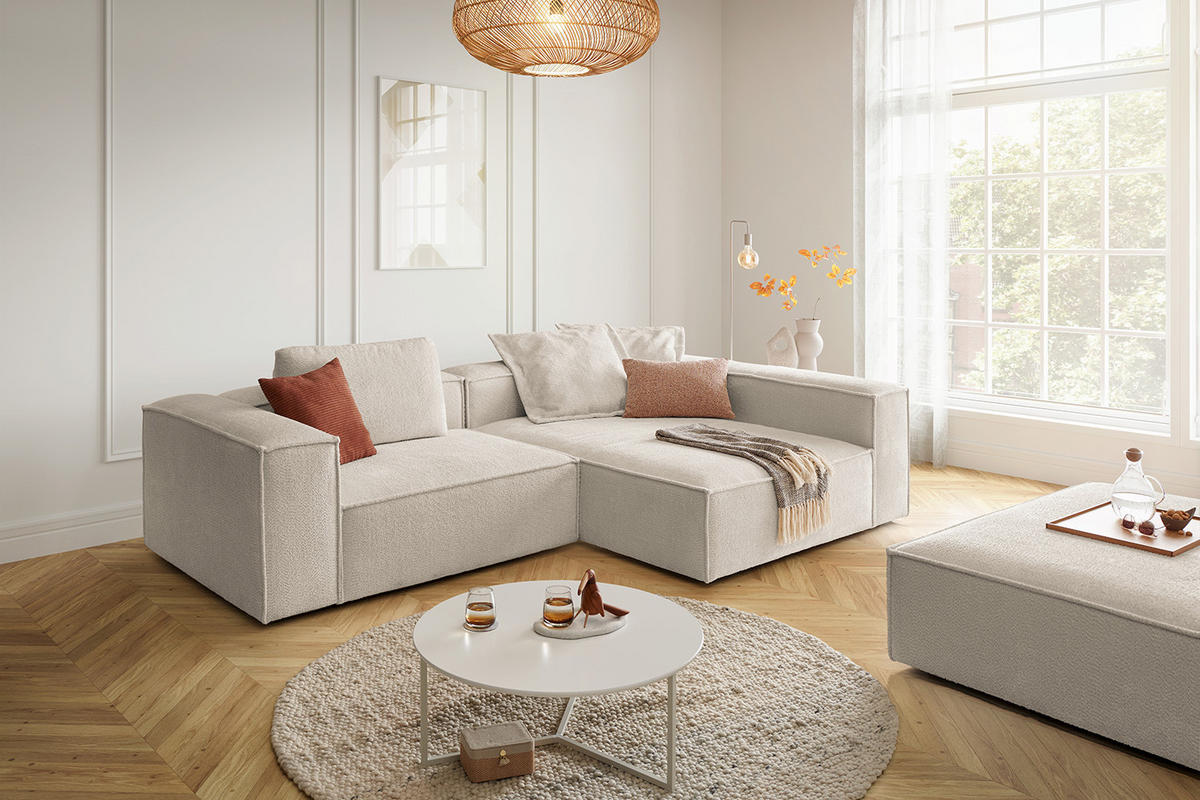 ECKSOFA CARMO Weiß Flachgewebe - Schwarz/Weiß, Kunststoff/Textil (306/191cm) - KAWOLA