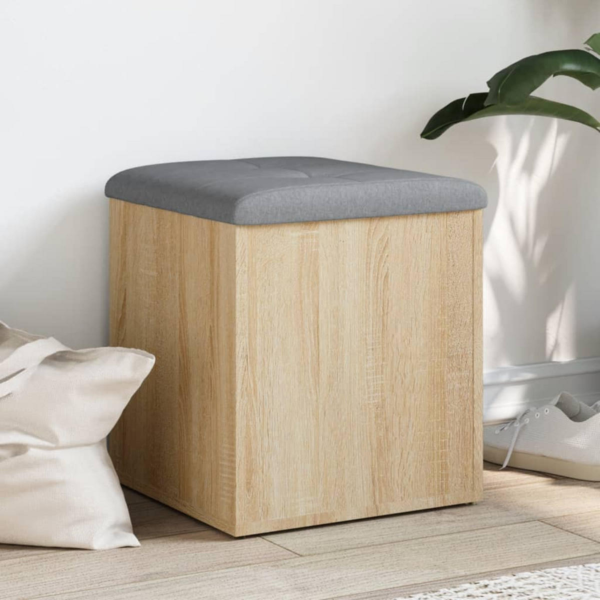 SITZBANK Jona mit Stauraum Sonoma-Eiche 42x42x45 cm - Sonoma Eiche, Holz (42/45/42cm) - DELUKE