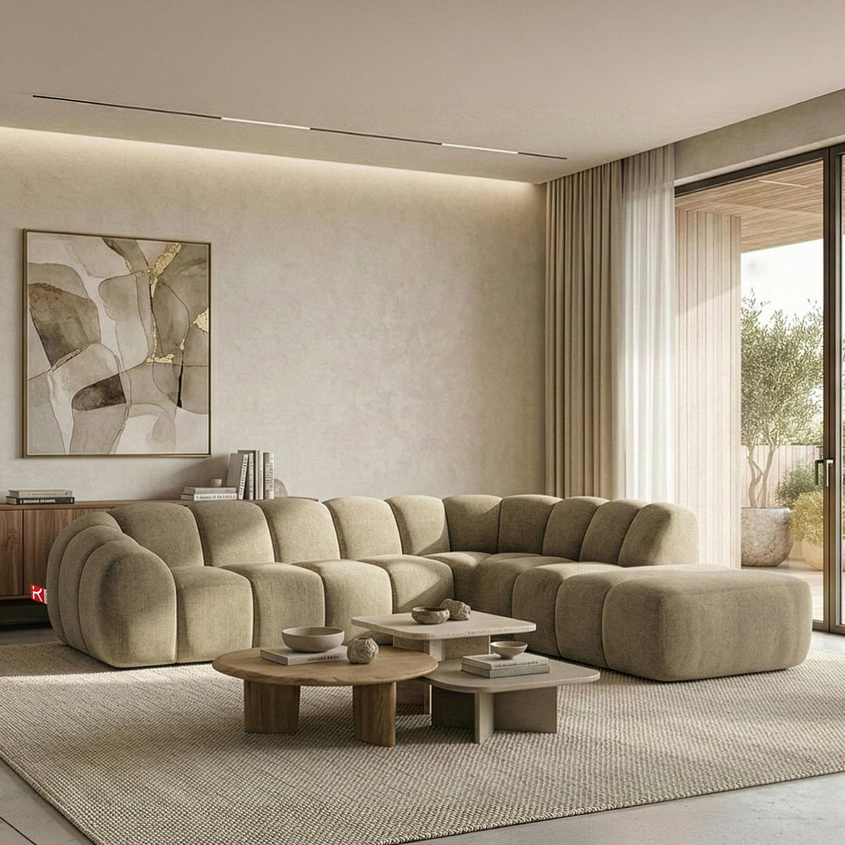 ECKSOFA RECHTS FLAVA, Sandfarben - Sandfarben, Holz/Holzwerkstoff (310/274cm) - KONSIMO®