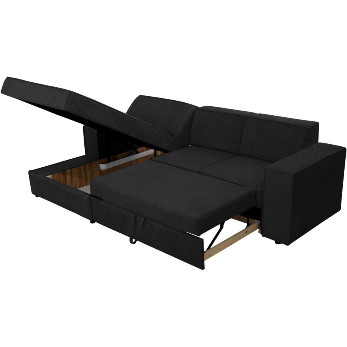 ECKSCHLAFSOFA mit Schlaffunktion Pedro L schwarz links - Schwarz, Kunststoff/Textil (267/160cm) - Beautysofa