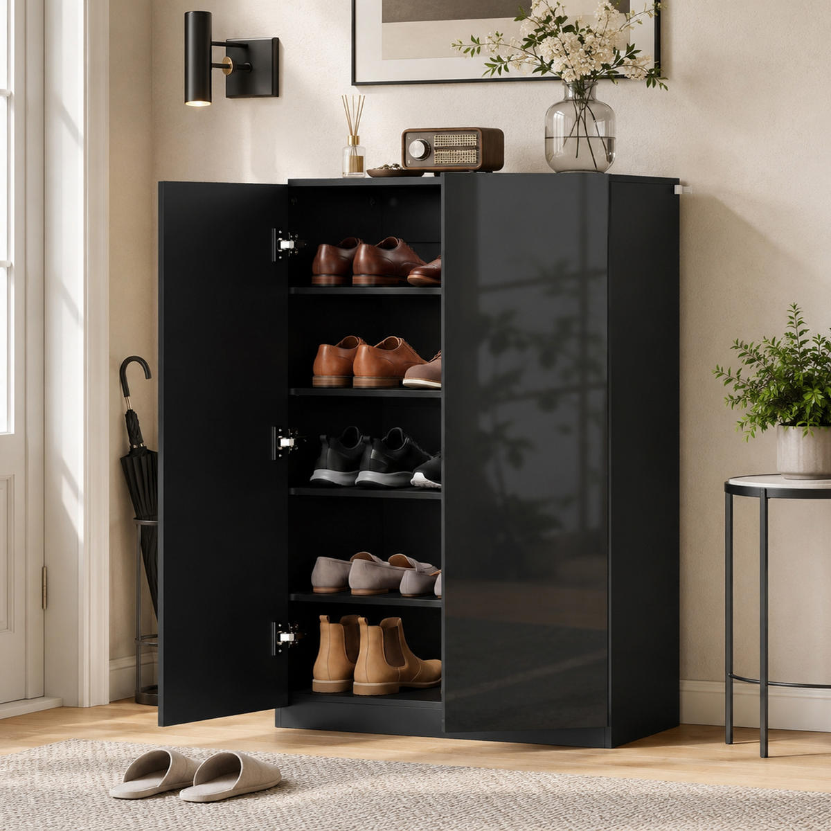 SCHUHSCHRANK Spanplatte MDF Schwarz - Schwarz, Holzwerkstoff (34/103/72cm) - HOMCOM