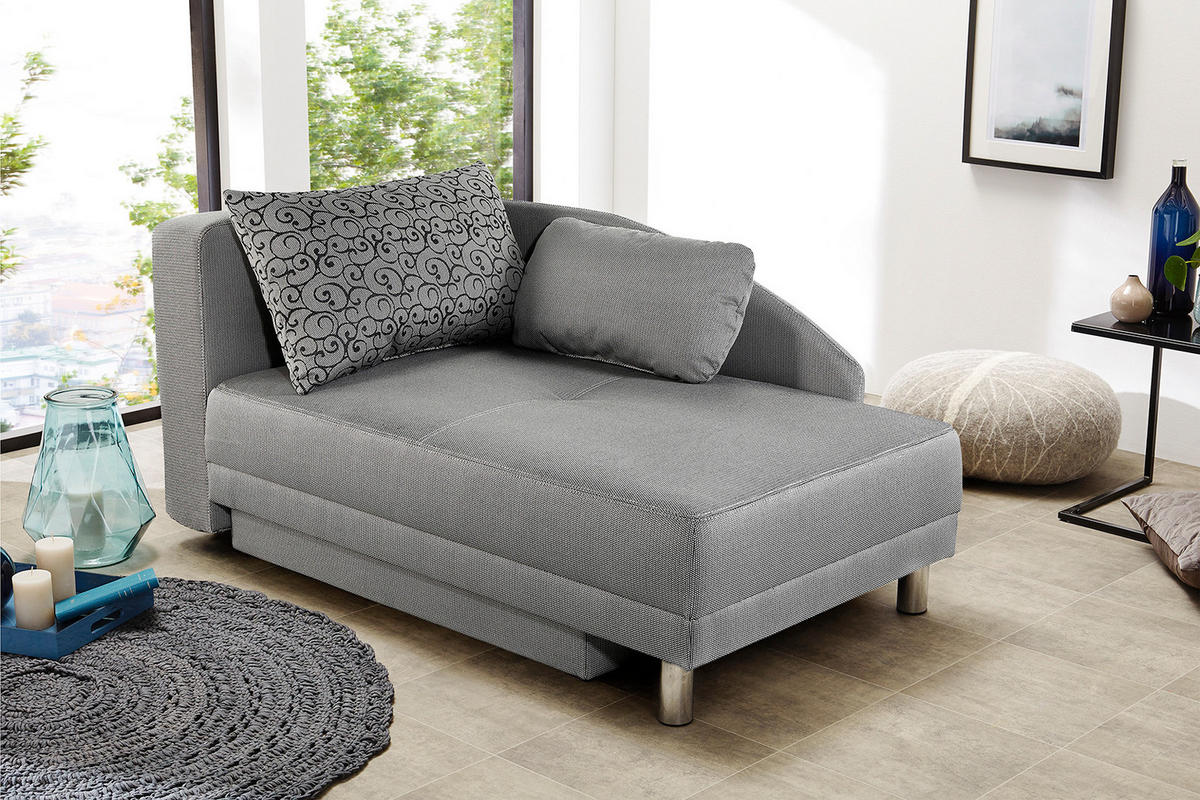 RÉCAMIERE-SCHLAFSOFA mit Bettkasten, Federkern, seitenverkehrt montierbar 149/90/80 cm, Liegefläche 200/84 cm, Webstoff Hellgrau / 15122 - Chromfarben/Hellgrau, Textil/Metall (149/80/90cm) - luma-home