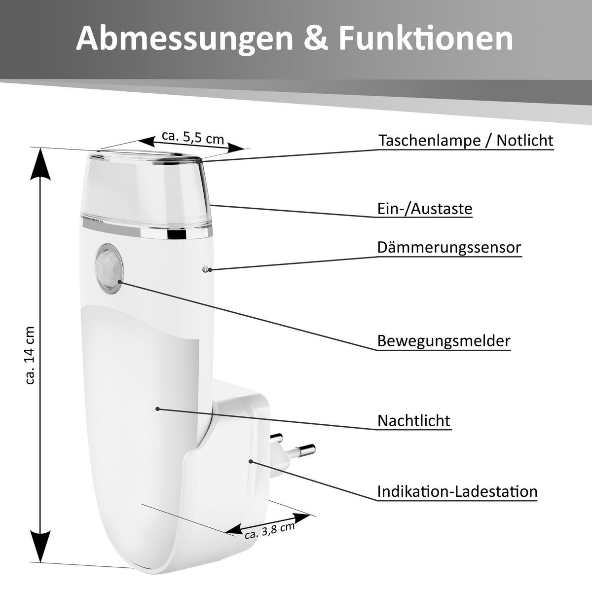 LED-ORIENTIERUNGSLEUCHTE Weiß Kunststoff 2er-Set - Weiß, Kunststoff (3.8/5.5/14cm) - Northpoint