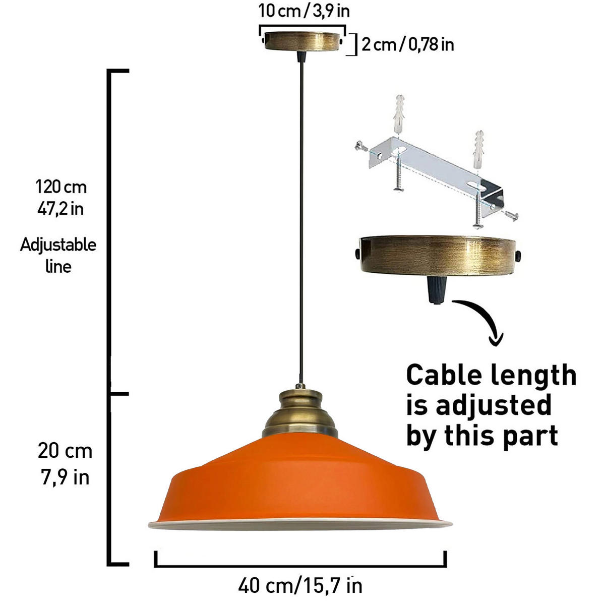 PENDELLEUCHTE Noir - Orange, Metall (40/40/21cm) - Bamyum