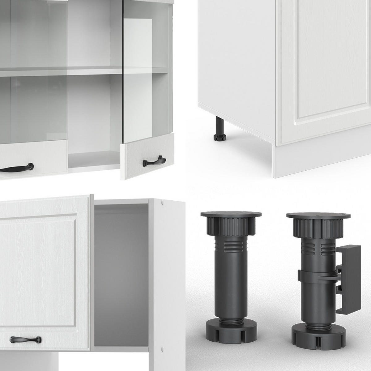 KÜCHENZEILE R-Line Weiß Landhaus/Weiß 300 cm mit Hochschrank, ohne AP - Creme/Weiß, Holzwerkstoff (300/81.6/46cm) - Vicco