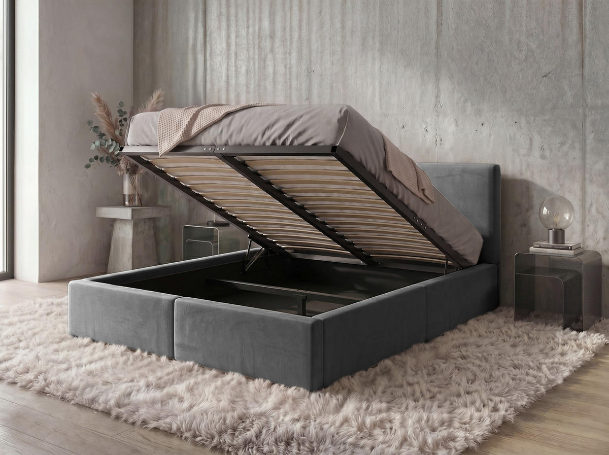 POLSTERBETT 140X200 Grau mit Stauraum - Grau, Textil (140/200cm) - Interbeds