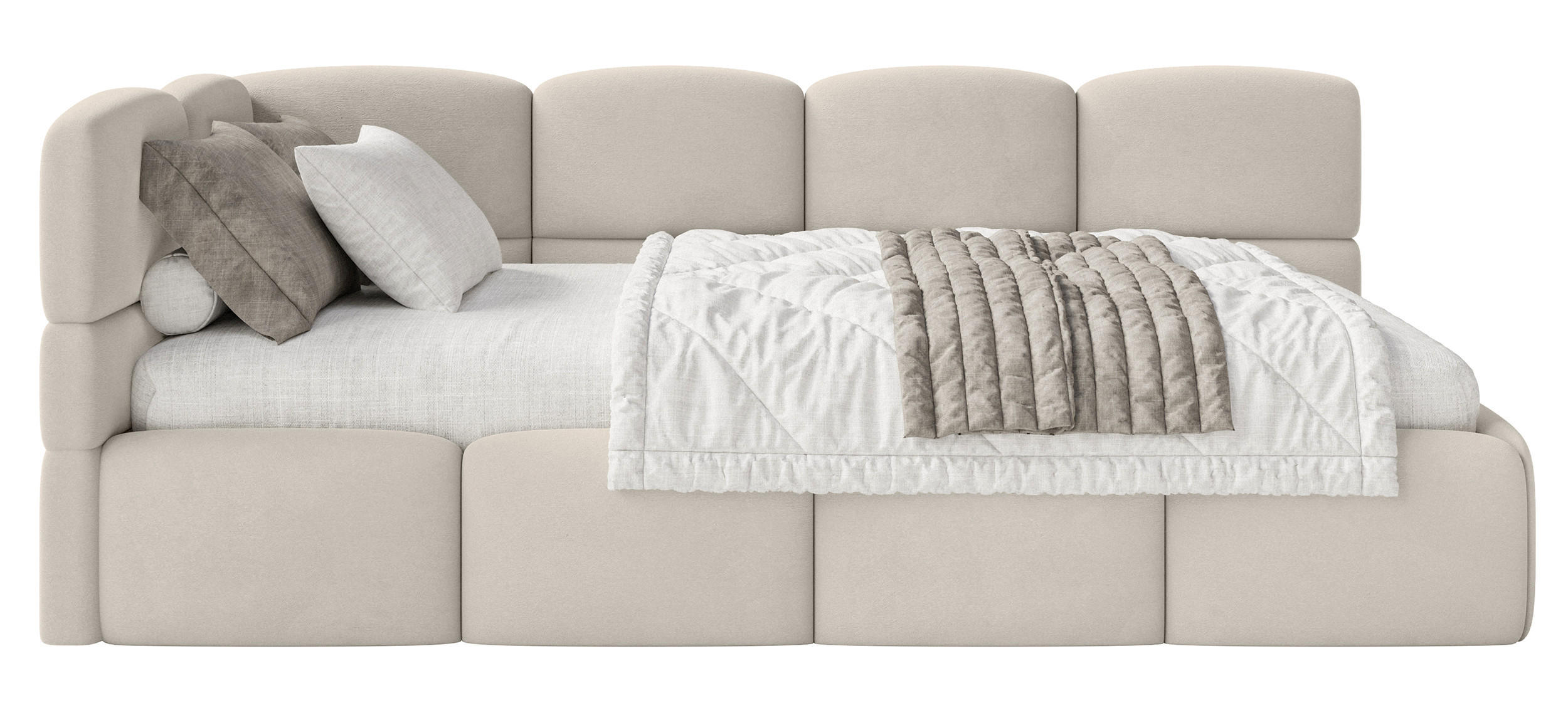 ŠTUDENTSKÁ POSTEĽ Cloudy svetlobéžová 90x200 cm, záhlavie vľavo, zamat - čierna/écru, textil/plast (90/200cm) - Selsey