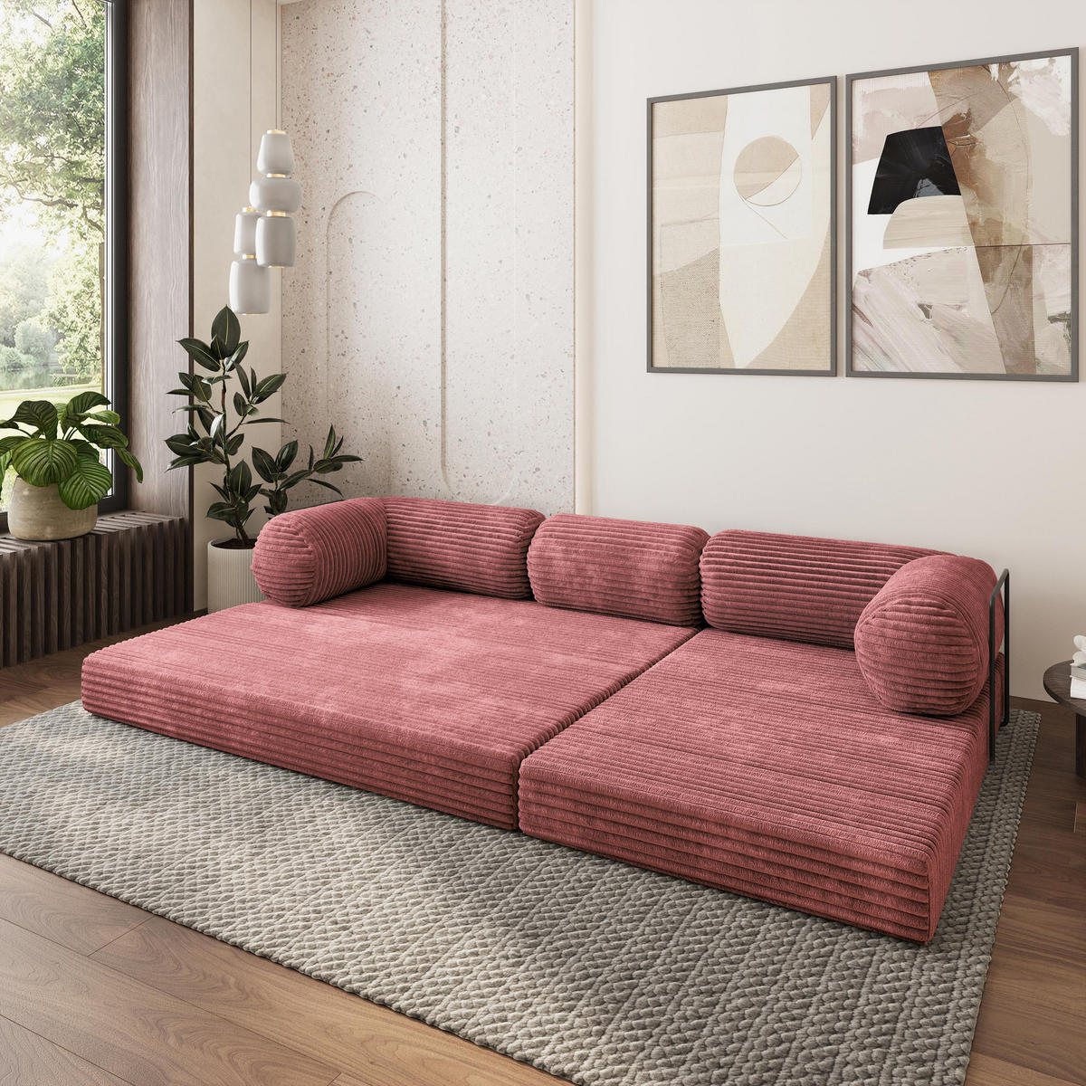 ROHOVÁ SEDAČKA ETERA modulární Boneless pohovka s funkcí spaní, starorůžová TILIA 62 - růžová, textil (270/160cm) - MASSENO
