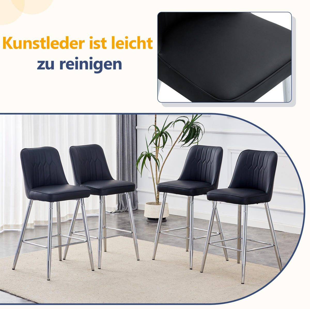 BARHOCKER-SET 2-teilig 100 cm Schwarz mit Rückenlehne und Fußraste - Schwarz, Metall (45/100/42cm) - MIVRAY
