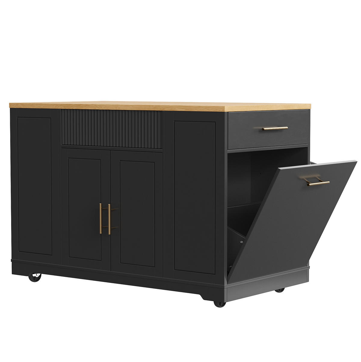 KÜCHENINSEL 120/50/92 cm schwarz aus MDF mit Rollen - Schwarz, Holzwerkstoff (120/92/50cm) - OKWISH