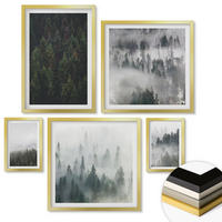 WANDBILDER 5er Set - 50x50 cm & 20x30 cm & 40x60 cm Goldrahmen - Grüne Wälder, neblige Landschaft - Goldfarben, Kunststoff (40/60cm) - ArtPrintCave