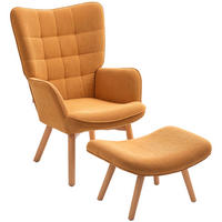 SESSEL mit Hocker, Ohrensessel mit Hoher Rückenlehne, Holzbeine, Cord, Braun - Bernsteinfarben, Textil (80/101/72cm) - HOMCOM