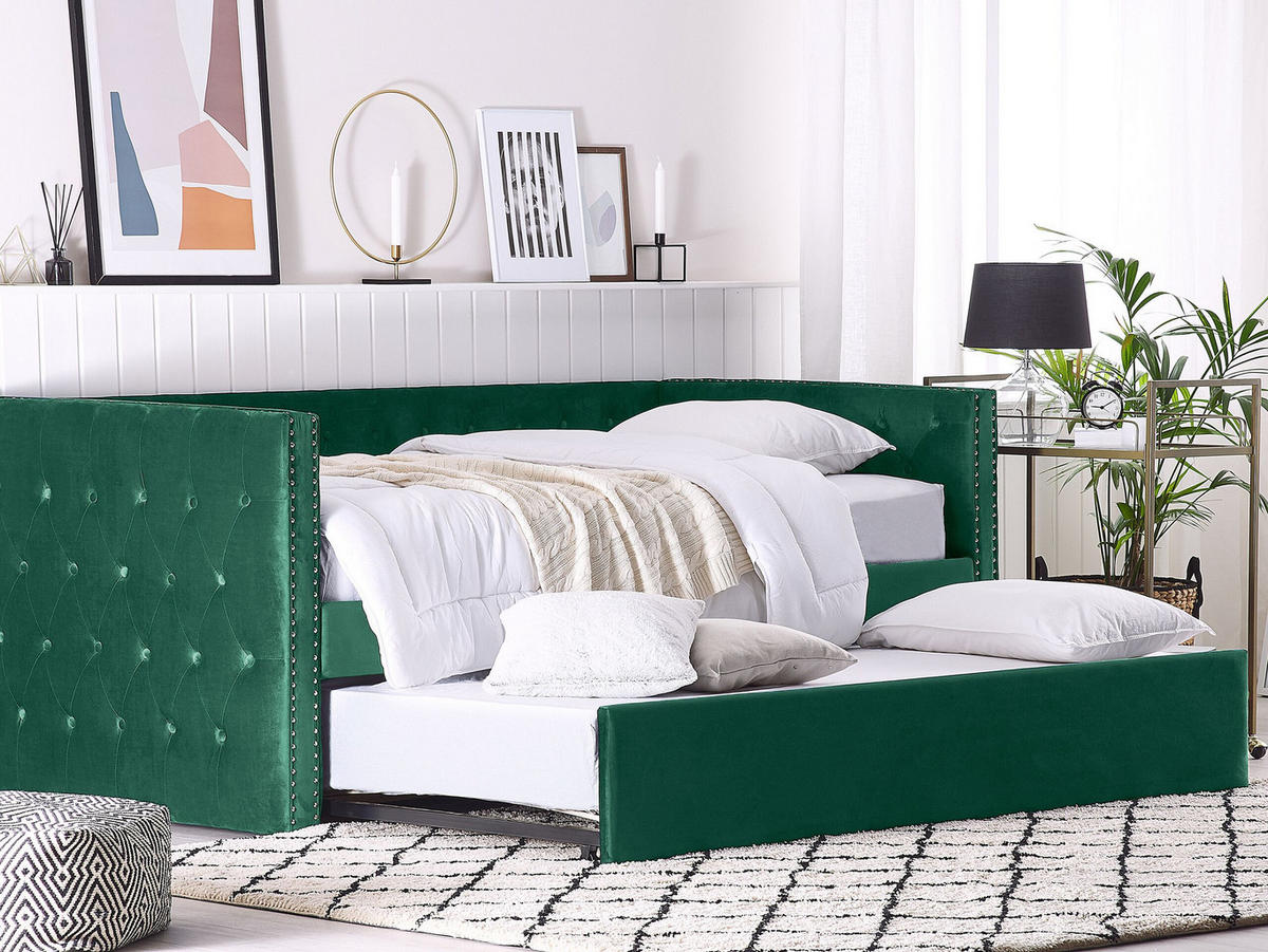 TAGESBETT 90/200cm Smaragdgrün Gassin - Grün, Textil (90/200cm) - Beliani