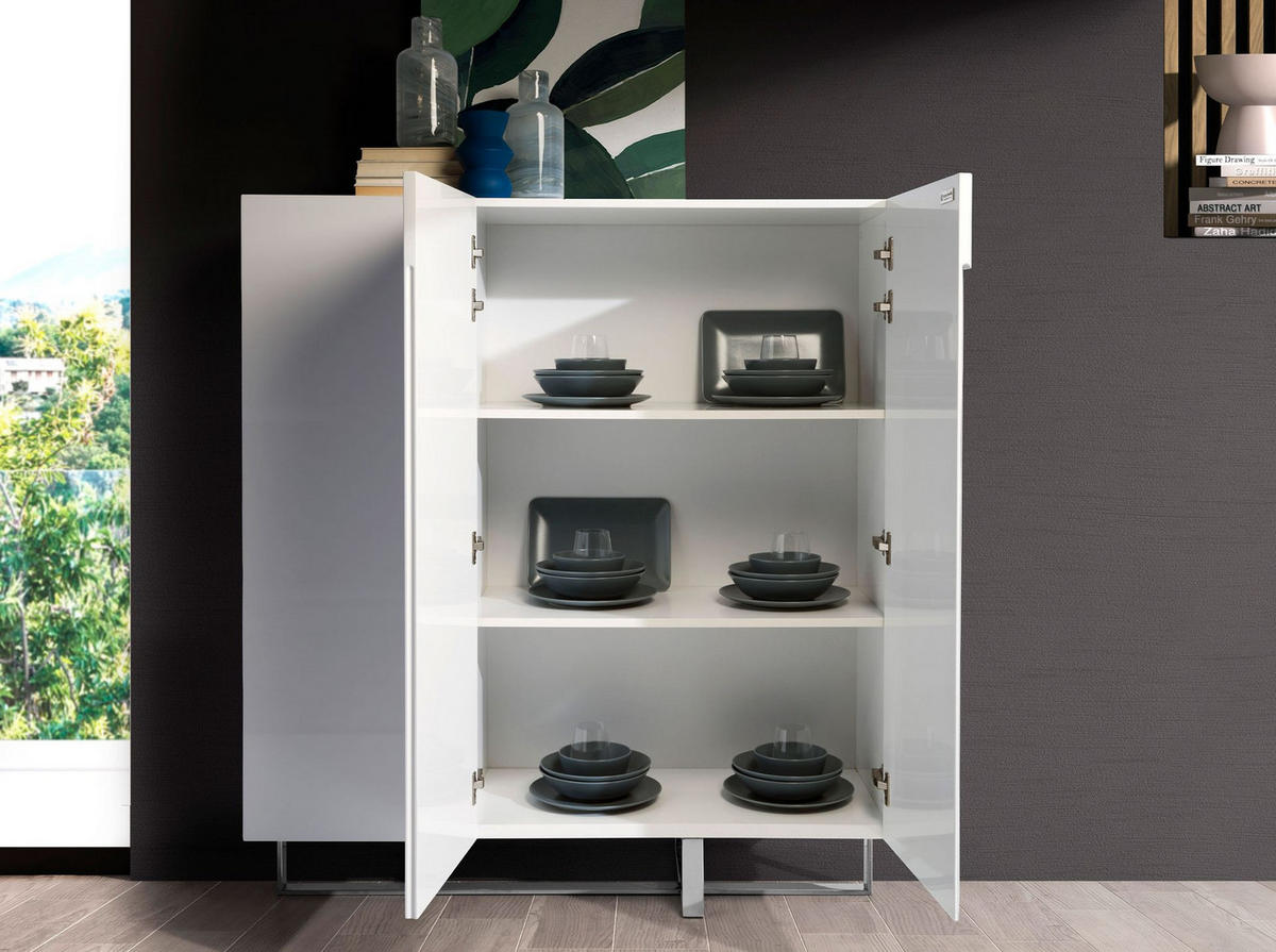 HIGHBOARD Hohe Anrichte aus weißem Holz und verchromtem Stahl 120/42/135 cm - Edelstahlfarben/Weiß, Holz/Metall (120/135/42cm) - ANGEL CERDA