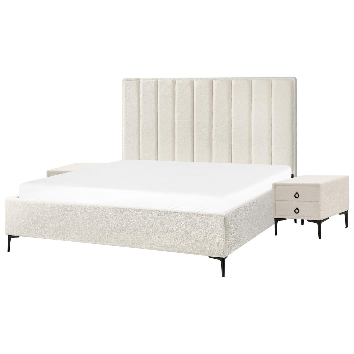 SPALNI KOMPLET bouclé kremasto bela 180/200 cm Sezanne - krem, tekstil (180/200cm) - Beliani
