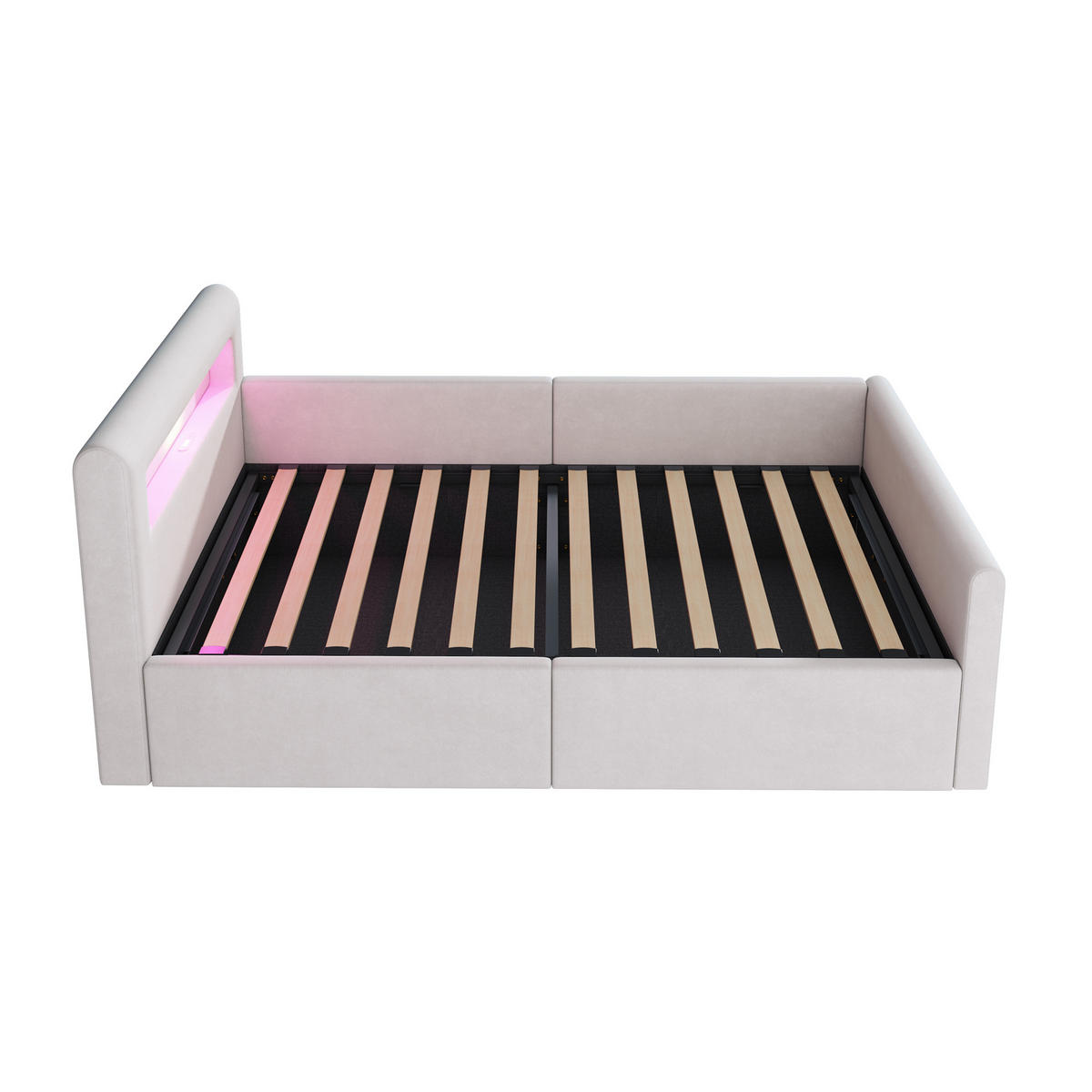 KINDEREINZELBETTEN aus Samtstoff 90x200 cm in Beige mit LED & USB & Stauraum - Beige, Textil (90/200cm) - Modfu