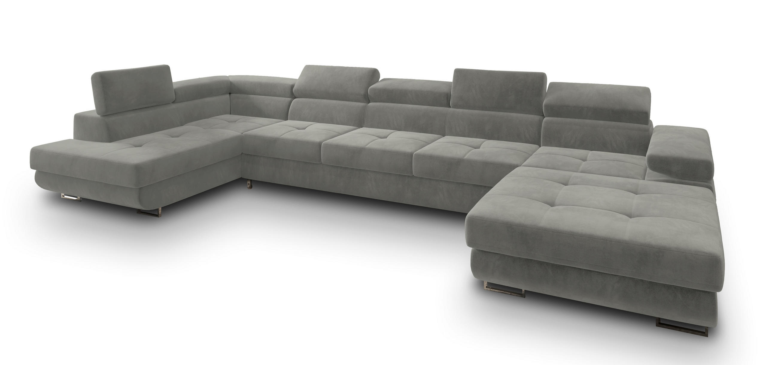 WOHNLANDSCHAFT TORIVA L-S Hellgrau Velours-Stoff mit Schlaffunktion - Hellgrau, Holz (418/90/202cm) - MASSENO