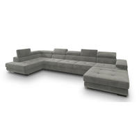 WOHNLANDSCHAFT TORIVA L-S Hellgrau Velours-Stoff mit Schlaffunktion - Hellgrau, Holz (418/90/202cm) - MASSENO