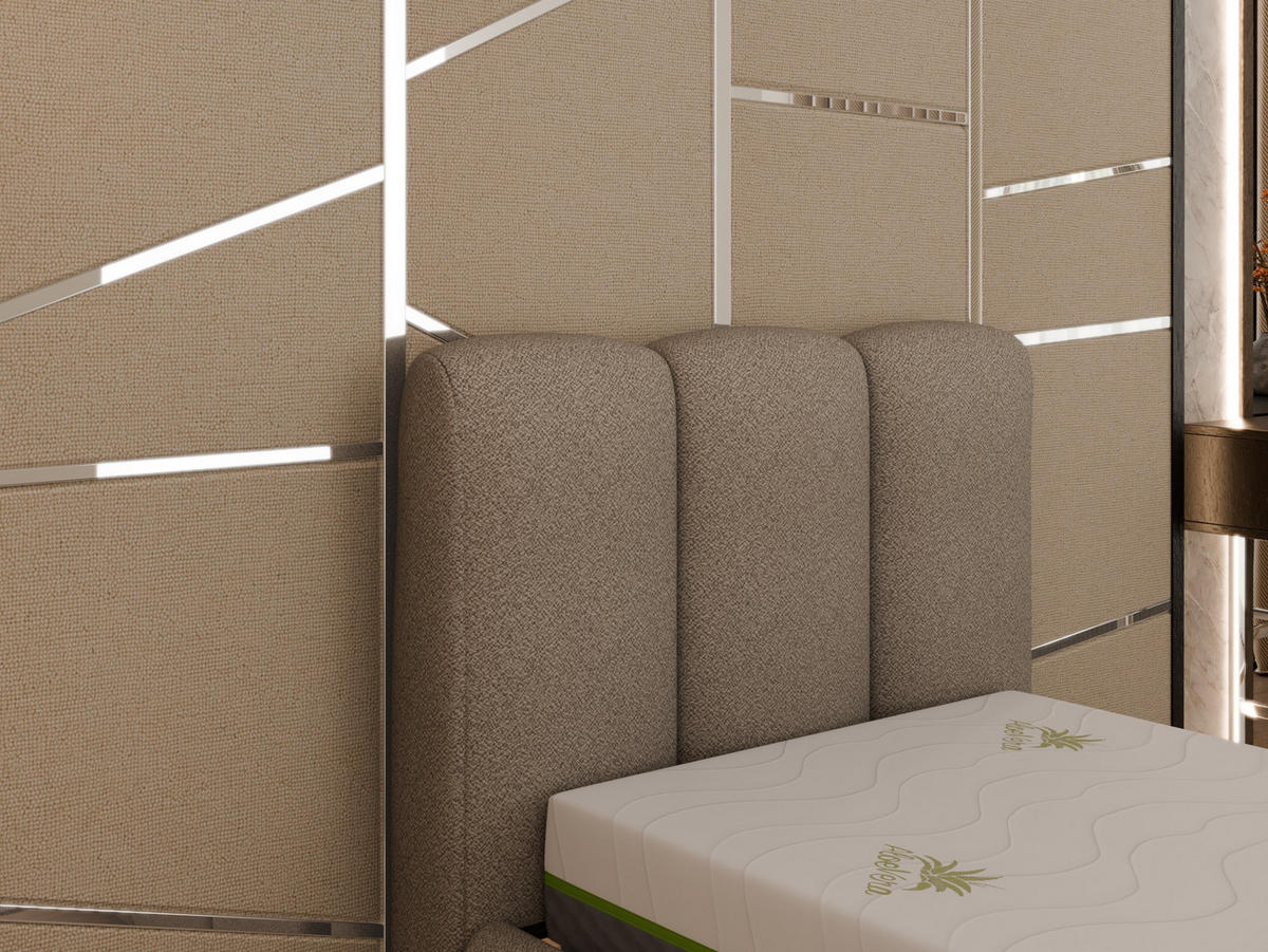 POLSTERBETT ZAIRA 90 x 200 cm mit Bettkasten und Lattenrost, 7-Zonen-Taschenfederkernmatratze CIRA (24 cm) – Dunkelbeige - Beige, Holz (90/200cm) - Panda Möbel