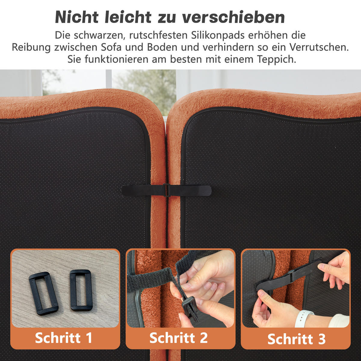 ECKSOFA Samt Orange mit Hocker - Orange, Textil (288/167cm) - WISHDOR
