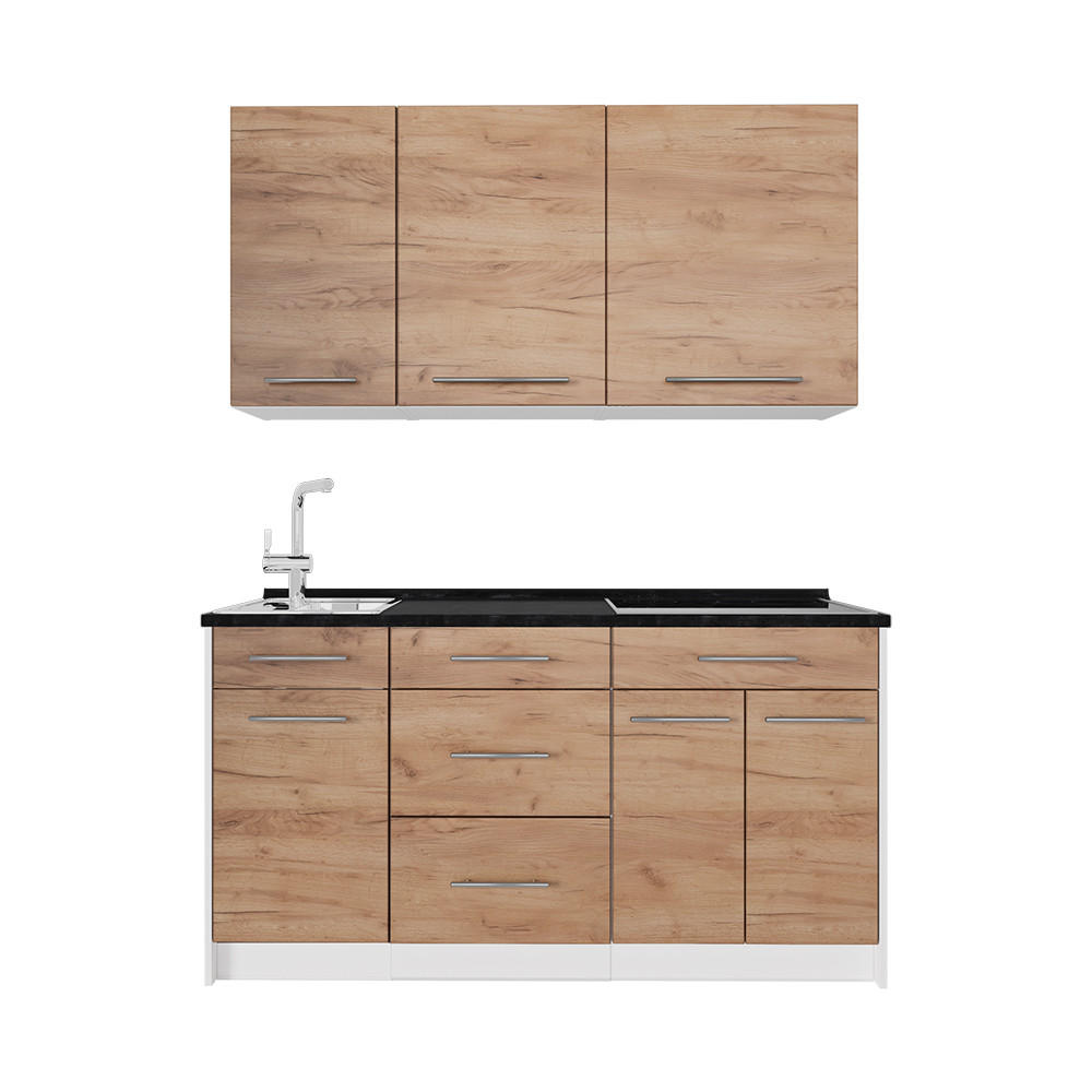 SINGLEKÜCHE Fame-Line, Goldkraft Eiche, 150 cm, AP Anthrazit - Honigeiche/Weiß, Holzwerkstoff (150/82/60cm) - Vicco