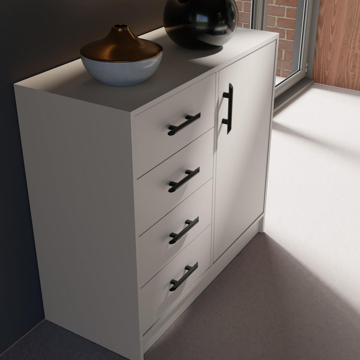 KOMMODE VANO 90/84/40cm mit 4 Schubladen 1 Türen Kaschmir - Kaschmir, Holzwerkstoff (90/84/40cm) - MASSENO