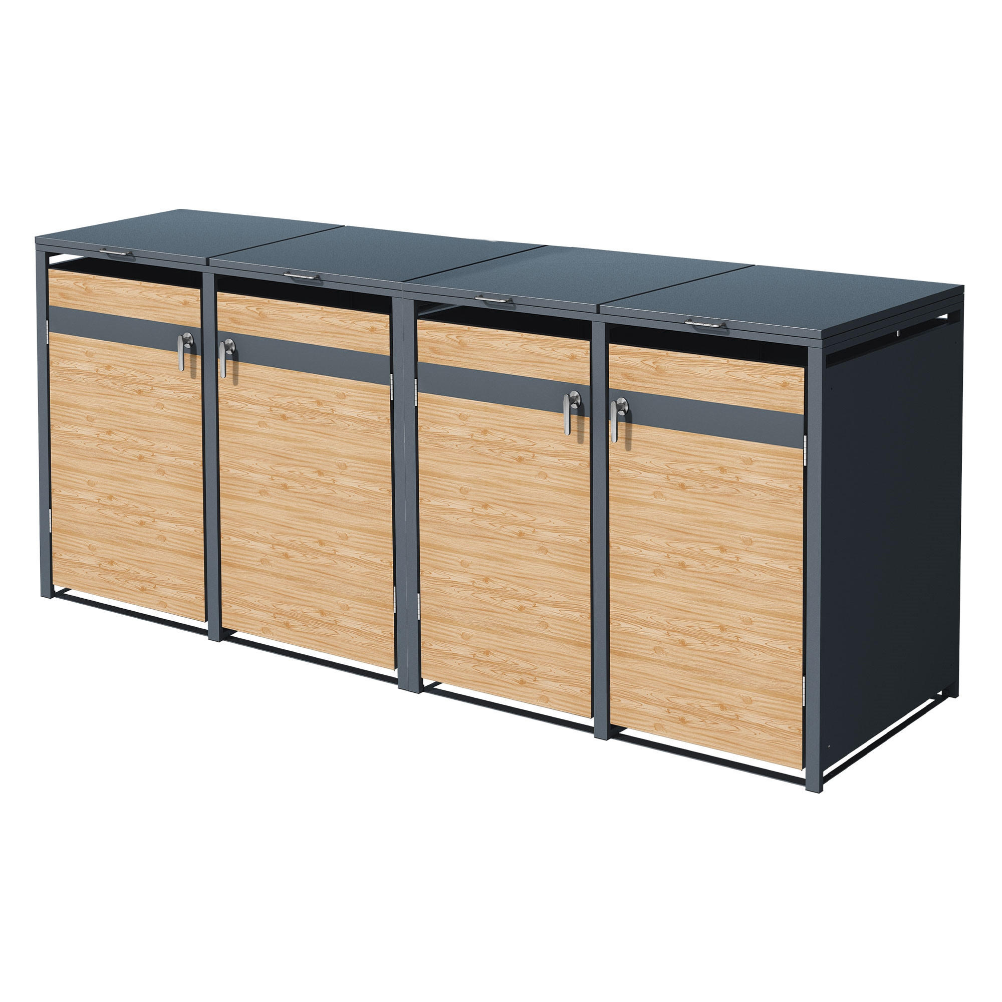 MÜLLTONNENBOX 4er Anthrazit-Lärchenoptik - Hellbraun, Metall (80/116.3/264cm) - ML-DESIGN
