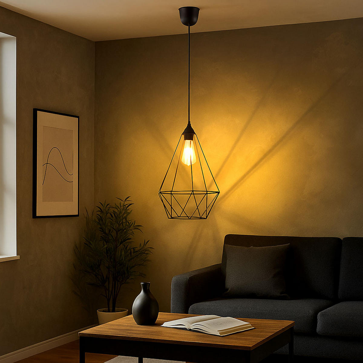 HÄNGELEUCHTE Metall Gitter Schwarz - Schwarz, Metall (30/30/120cm) - Globo Lighting