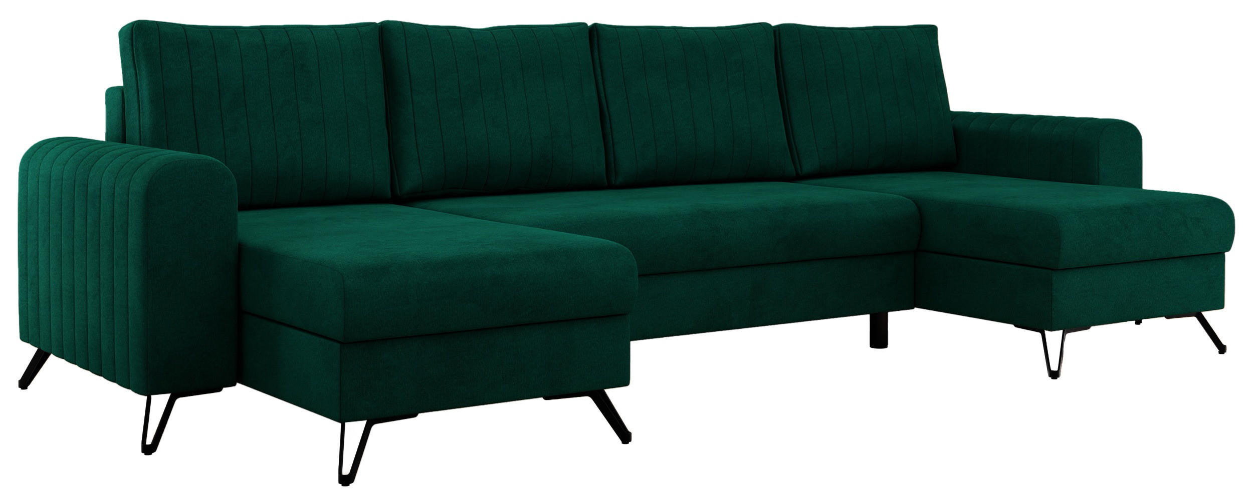 WOHNLANDSCHAFT AXEL U Velvet Dunkelgrün - Schwarz/Grün, Textil/Metall (312/90/140cm) - MKS